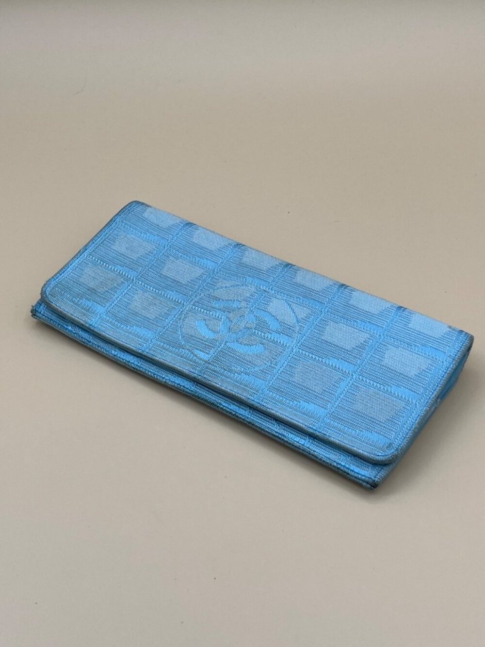 Chanel Blue Jacquard Wallet With CC Logo & Snap Closure - Authenticity Card Incl